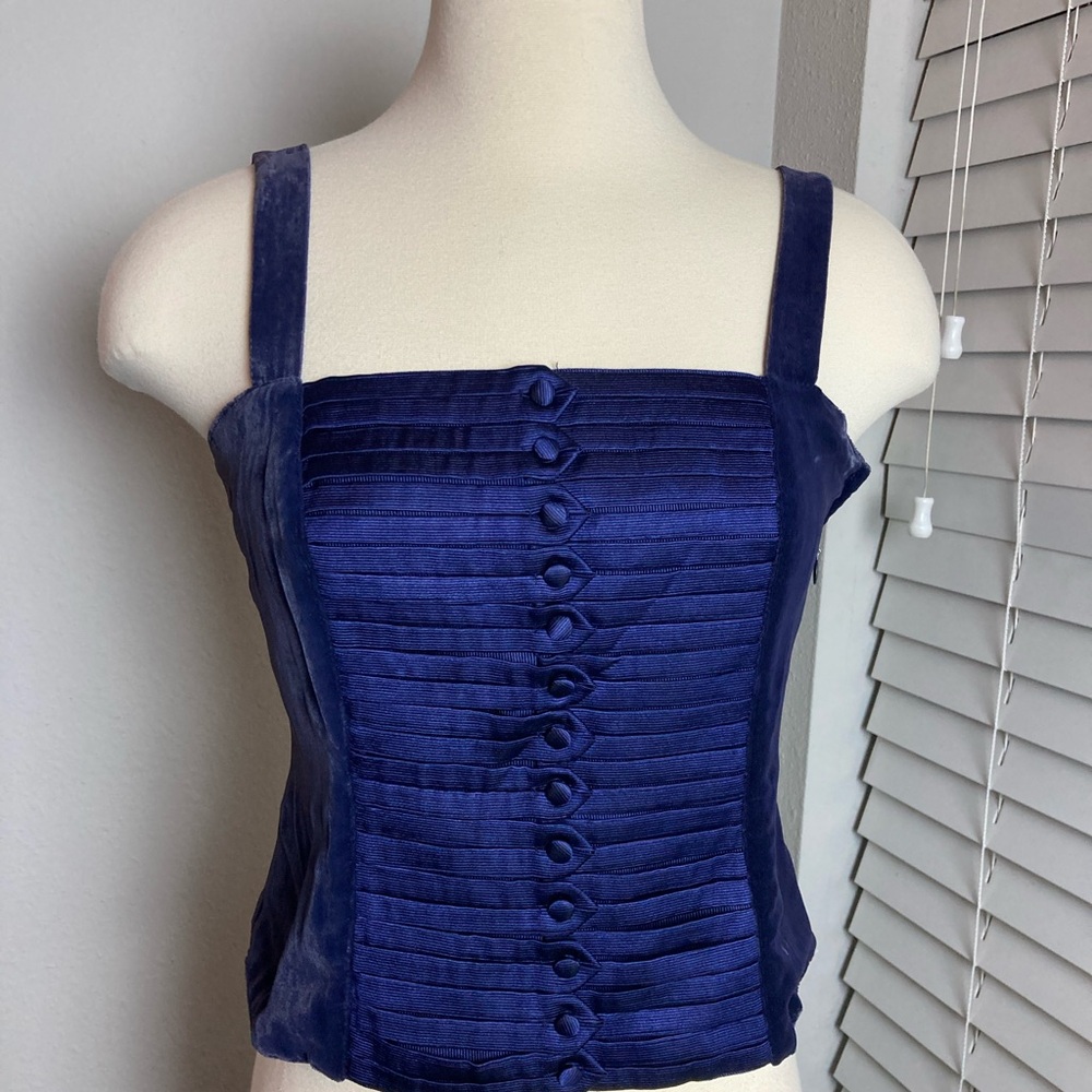 Giorgio Armani Deep Blue Buttoned Blouse Corset Velour Vintage